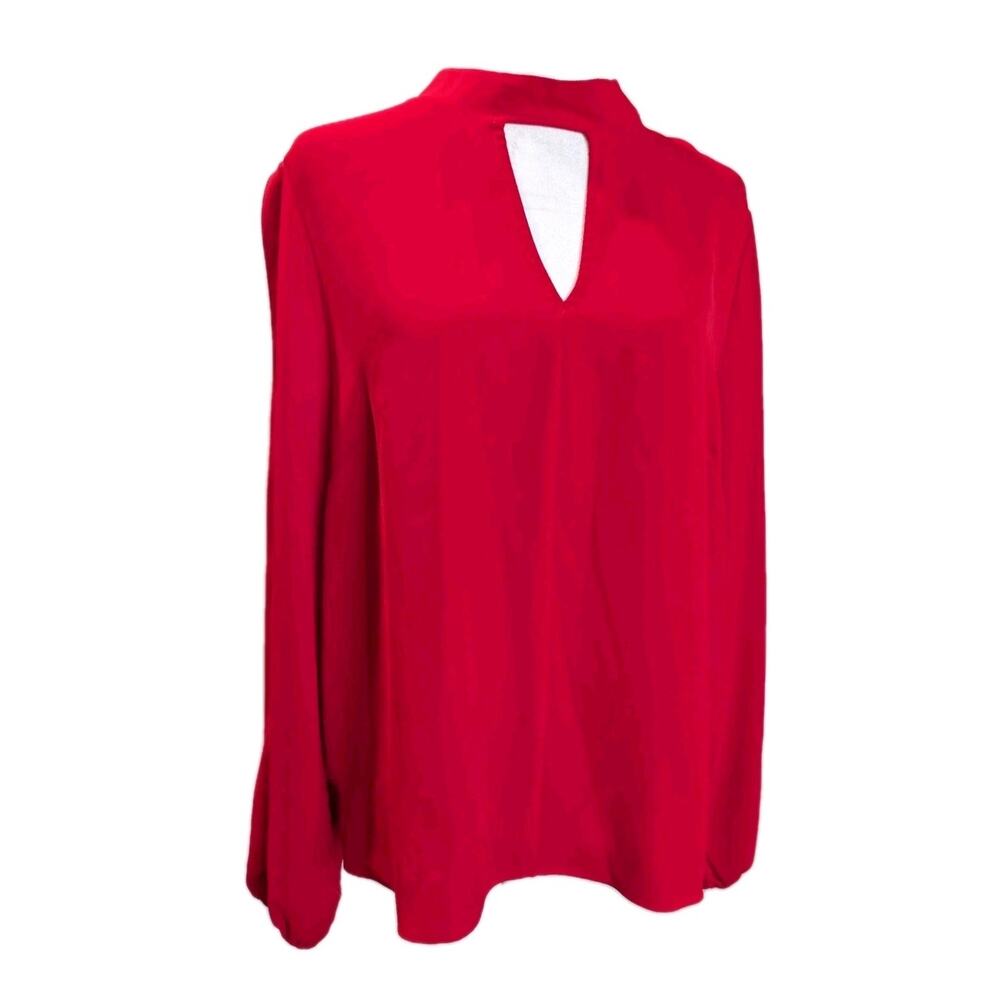 Everly Women's Size Large Round Choker Collar Blouse Shirt Open Back Poppy Red